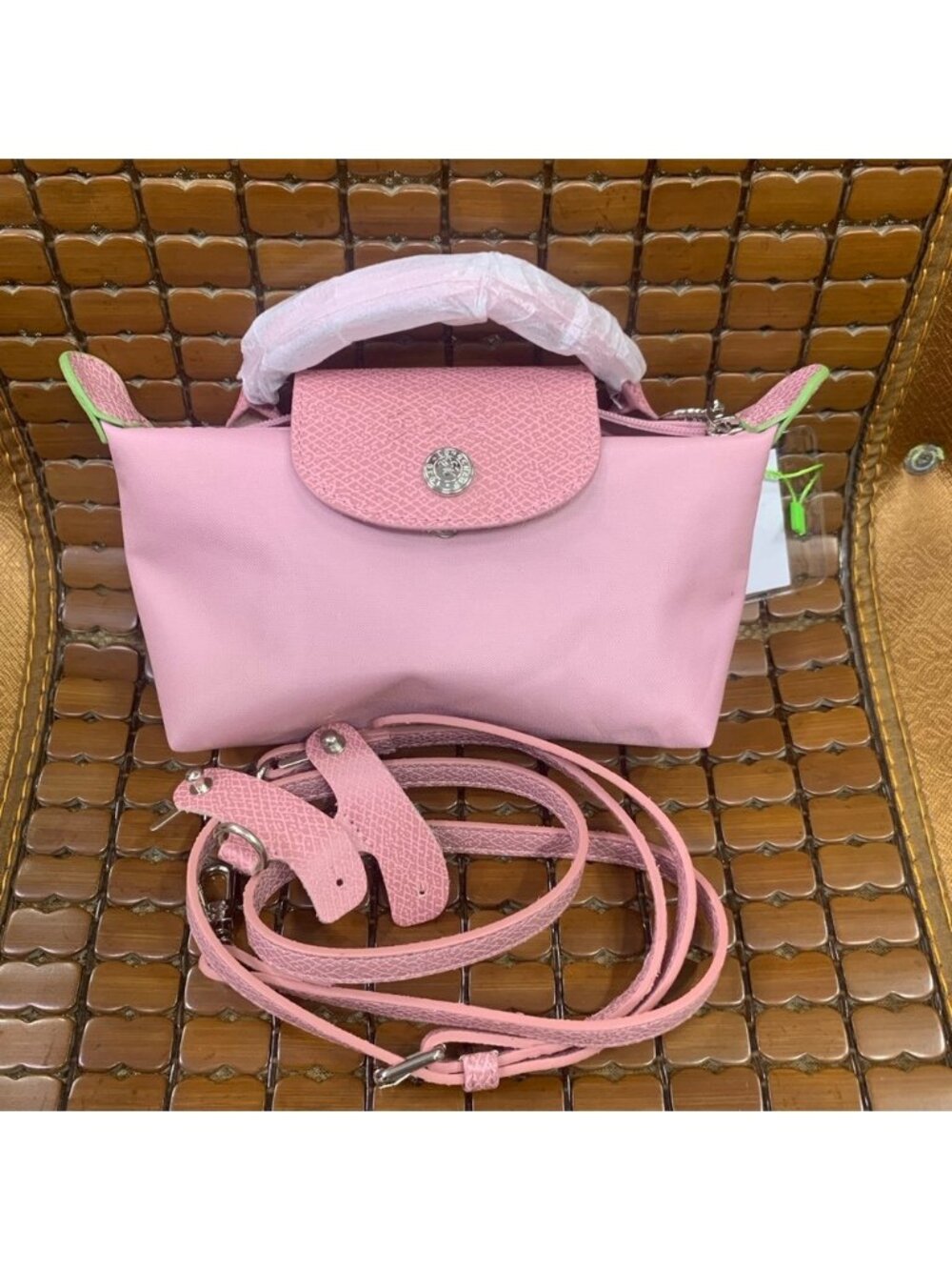 Longchamp Pink Mini Le Pliage Handle Crossbody Bag with Strap